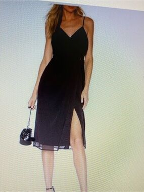 Revolve NBD Black with Pink Polka Dots Spaghetti-Strap Wrap Midi Dress NWT